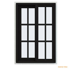 24x36 Black Color Vinyl Sliding Window With Colonial Grids Grilles