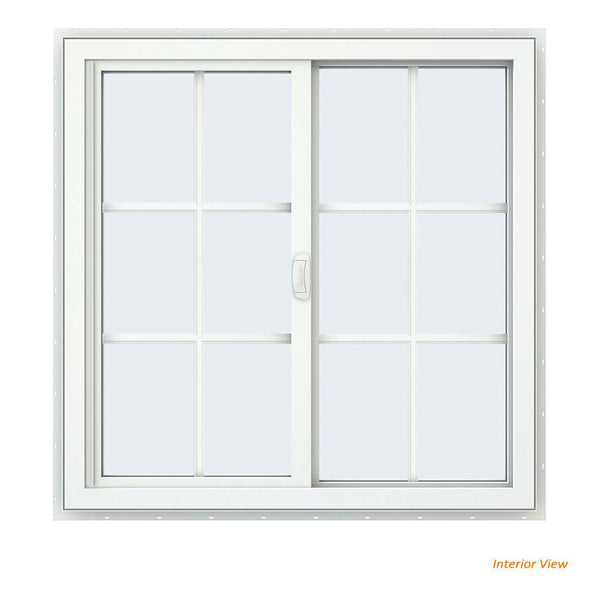 34x34 33.5x33.5 White Vinyl Sliding Window With Colonial Grids Grilles