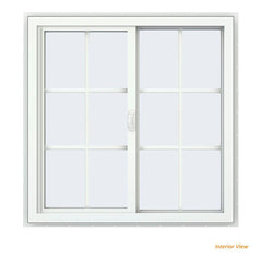 34x34 33.5x33.5 White Vinyl Sliding Window With Colonial Grids Grilles