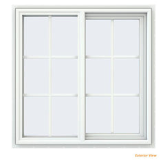 36x36 35.5x35.5 White Vinyl Sliding Window With Colonial Grids Grilles