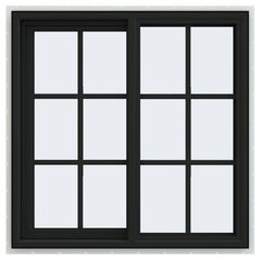 36x36 Bronze Color Vinyl Sliding Window With Colonial Grids Grilles