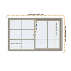 60x36 59.5x35.5 Bronze Vinyl Sliding Window With Colonial Grids Grilles