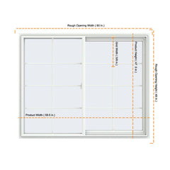 60x48 59.5x47.5 Window White Vinyl Sliding With Colonial Grids Grilles