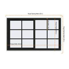 60x36 Black Vinyl Sliding Window With Colonial Grids Grilles