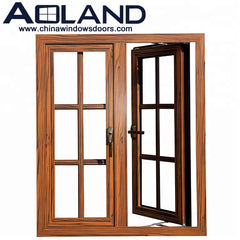 Aluminium side hung wood color double french casement window with AS 2047 on China WDMA