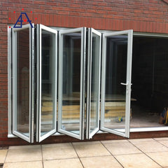 Aluminum glass panel accordion bifold folding door with built-in blinds on China WDMA