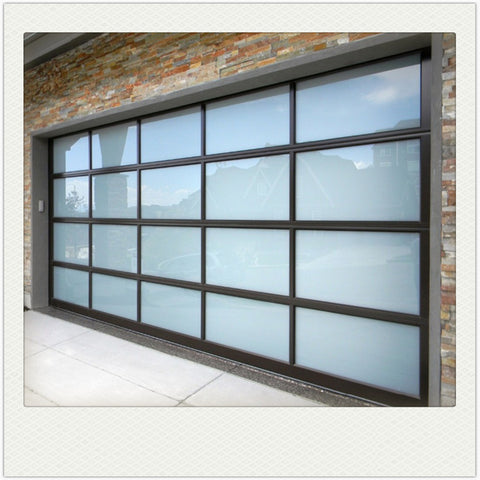 China WDMA Black Anodized Aluminum Frame Tempered Frosted Plexiglass/Glass Garage Door