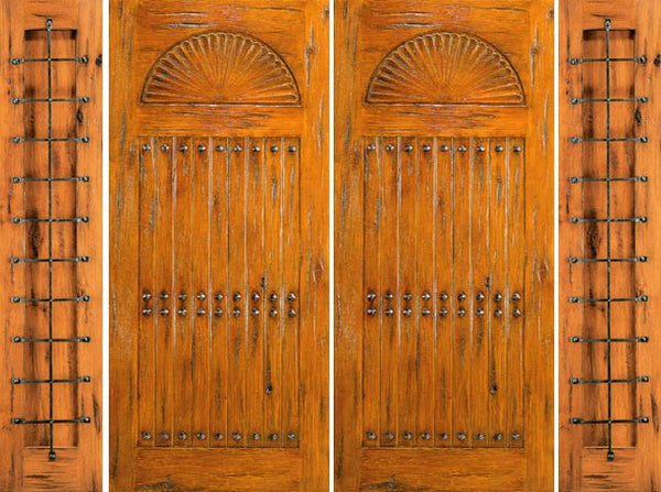 WDMA 100x80 Door (8ft4in by 6ft8in) Exterior Knotty Alder Entry Prehung Double Door with Two Sidelights Carved 1