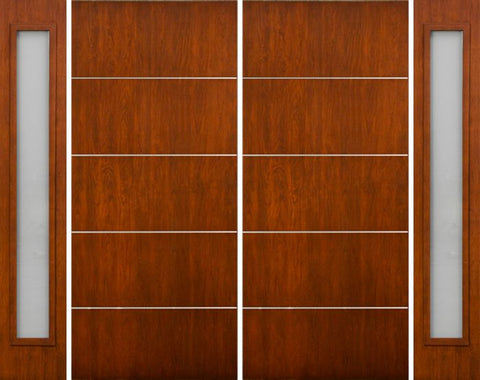 WDMA 100x80 Door (8ft4in by 6ft8in) Exterior Cherry Contemporary Lines Horizontal Aluminum Bar Double Entry Door Sidelights 1