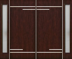 WDMA 100x80 Door (8ft4in by 6ft8in) Exterior Cherry Contemporary Stainless Steel Bars Double Fiberglass Entry Door Sidelights FC674SS 1