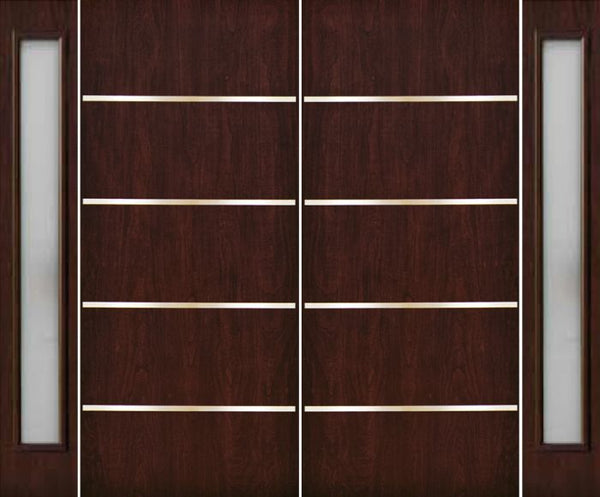 WDMA 100x80 Door (8ft4in by 6ft8in) Exterior Cherry Contemporary Stainless Steel Bars Double Fiberglass Entry Door Sidelights FC675SS 1