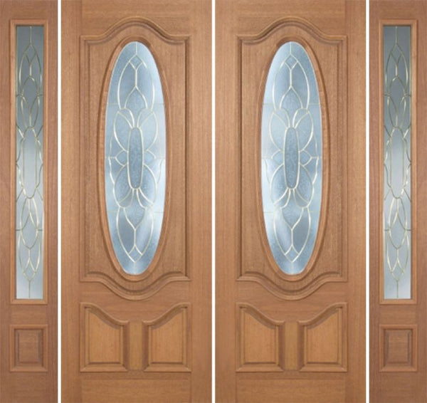 WDMA 100x96 Door (8ft4in by 8ft) Exterior Mahogany Carmel Double Door/2side w/ BO Glass - 8ft Tall 1