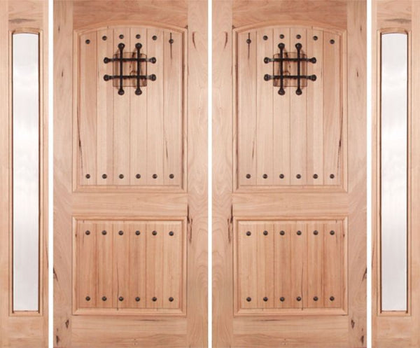 WDMA 108x80 Door (9ft by 6ft8in) Exterior Walnut Rustica Double Door/2side Clear Glass with Speakeasy 1