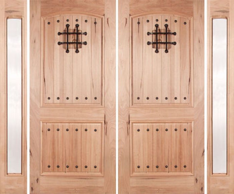 WDMA 108x80 Door (9ft by 6ft8in) Exterior Walnut Rustica Double Door/2side Clear Glass with Speakeasy 1