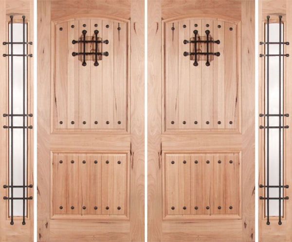 WDMA 108x80 Door (9ft by 6ft8in) Exterior Walnut Rustica Double Door/2side Clear Glass and Cage with Speakeasy 1