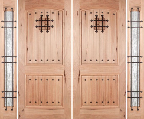 WDMA 108x80 Door (9ft by 6ft8in) Exterior Walnut Rustica Double Door/2side Rain Glass and Cage with Speakeasy 1