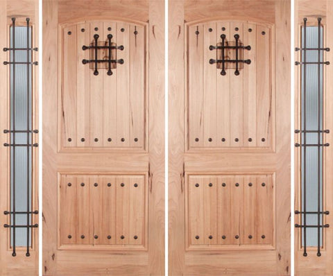 WDMA 108x80 Door (9ft by 6ft8in) Exterior Walnut Rustica Double Door/2side Reed Glass and Cage with Speakeasy 1