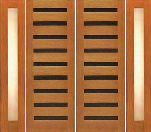 WDMA 108x80 Door (9ft by 6ft8in) Exterior Tropical Hardwood Double Door with Two Sidelights Modern Horizontal Heavy Iron Inserts 1