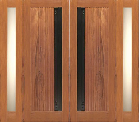 WDMA 108x80 Door (9ft by 6ft8in) Exterior Tropical Hardwood Flush Double Door Two Side lights Contemporary Heavy Iron Handle 1