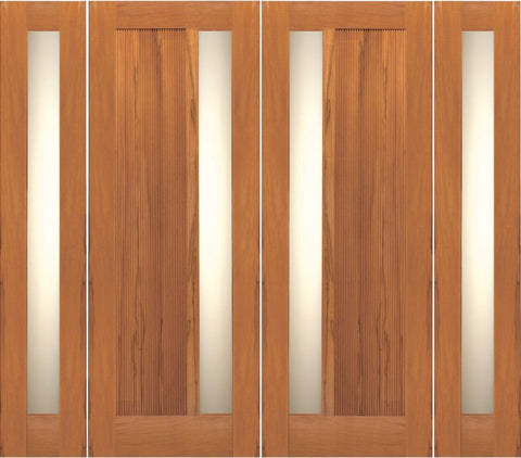 WDMA 108x96 Door (9ft by 8ft) Exterior Tropical Hardwood Contemporary Double Door Two Sidelights Insulated Matte Glass 1