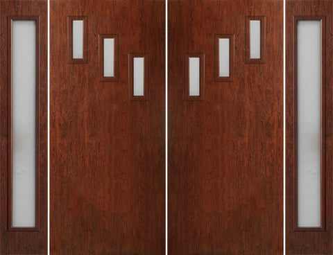 WDMA 112x80 Door (9ft4in by 6ft8in) Exterior Cherry Contemporary Modern 3 Lite Double Entry Door Sidelights FC513 1
