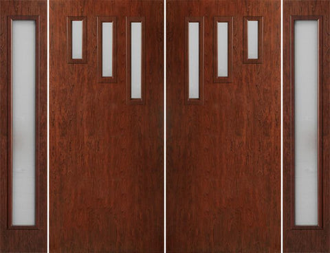 WDMA 112x80 Door (9ft4in by 6ft8in) Exterior Cherry Contemporary Modern 3 Lite Double Entry Door Sidelights FC532 1