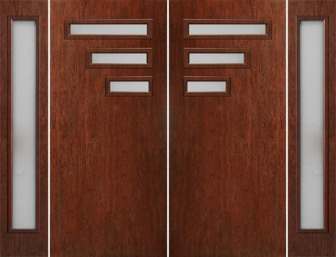 WDMA 112x80 Door (9ft4in by 6ft8in) Exterior Cherry Contemporary Modern 3 Lite Double Entry Door Sidelights FC522 1