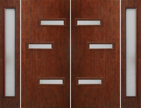 WDMA 112x80 Door (9ft4in by 6ft8in) Exterior Cherry Contemporary Modern 3 Lite Double Entry Door Sidelights FC552 1