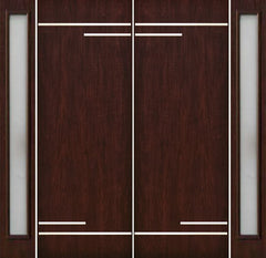 WDMA 112x96 Door (9ft4in by 8ft) Exterior Cherry 96in Contemporary Stainless Steel Bars Double Fiberglass Entry Door Sidelights FC874SS 1