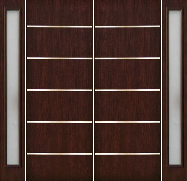 WDMA 112x96 Door (9ft4in by 8ft) Exterior Cherry 96in Contemporary Stainless Steel Bars Double Fiberglass Entry Door Sidelights FC875SS 1