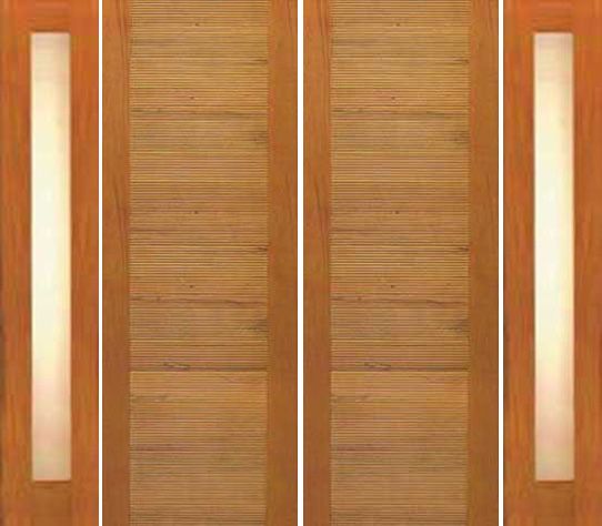 WDMA 120x80 Door (10ft by 6ft8in) Exterior Tropical Hardwood Double Door Two Sidelights Contemporary Horizontal Groove Panel 1