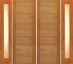 WDMA 120x80 Door (10ft by 6ft8in) Exterior Tropical Hardwood Double Door Two Sidelights Contemporary Horizontal Groove Panel 1