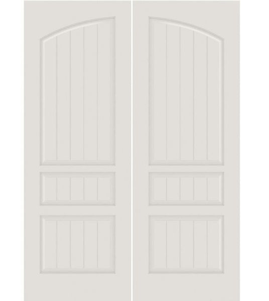 WDMA 20x80 Door (1ft8in by 6ft8in) Interior Barn Smooth SV3060 MDF PLANK/V-GROOVE 3 Panel Arch Panel Double Door 1