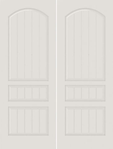 WDMA 20x80 Door (1ft8in by 6ft8in) Interior Barn Smooth SV3020 MDF PLANK/V-GROOVE 3 Panel Arch Panel Double Door 1