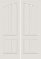 WDMA 20x80 Door (1ft8in by 6ft8in) Interior Swing Smooth SV2060 MDF PLANK/V-GROOVE 2 Panel Arch Panel Double Door 1