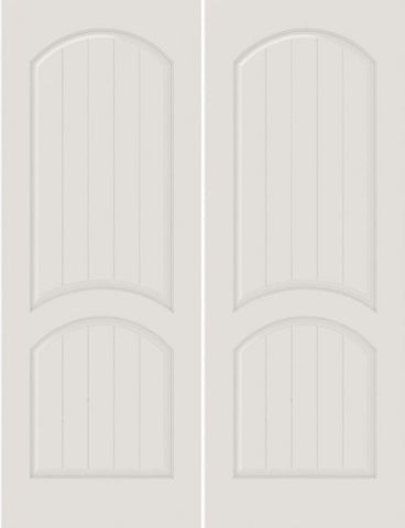 WDMA 20x80 Door (1ft8in by 6ft8in) Interior Swing Smooth SV2030 MDF PLANK/V-GROOVE 2 Panel Arch Panel Double Door 1