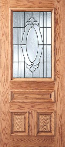 WDMA 30x80 Door (2ft6in by 6ft8in) Exterior Mahogany 3-Panel 1/2 Lite Front Single Door Crystal Etched Sunburst Glass 1