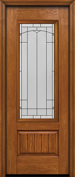WDMA 30x96 Door (2ft6in by 8ft) Exterior Cherry 96in Plank Panel 3/4 Lite Single Entry Door Topaz Glass 1