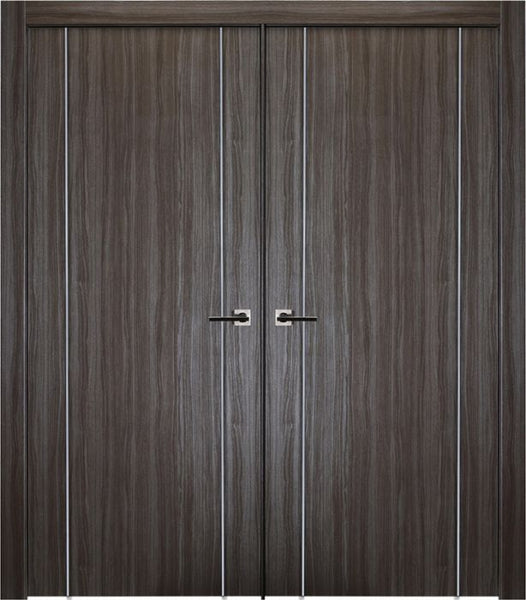 WDMA 36x80 Door (3ft by 6ft8in) Interior Barn Prefinished Leoni V-V Gray Modern Double Door 1