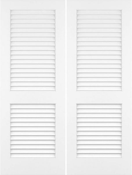 WDMA 36x96 Door (3ft by 8ft) Interior Swing Pine 96in Plantation Louver/Louver Primed Double Door 1