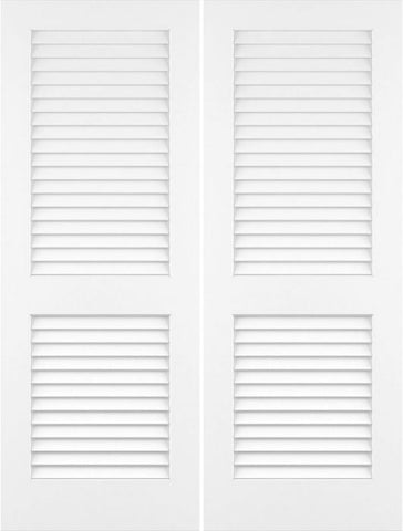 WDMA 36x96 Door (3ft by 8ft) Interior Swing Pine 96in Plantation Louver/Louver Primed Double Door 1