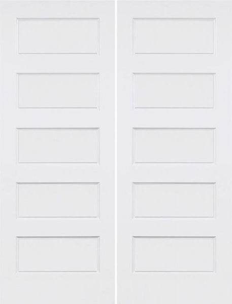 WDMA 40x80 Door (3ft4in by 6ft8in) Interior Swing Smooth 80in Conmore 5 Panel Shaker Solid Core Double Door|1-3/8in Thick 1