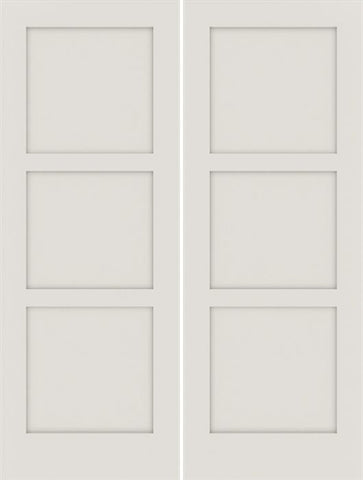 WDMA 48x80 Door (4ft by 6ft8in) Interior Swing Smooth 80in Primed 3 Panel Shaker Double Door|1-3/4in Thick 1