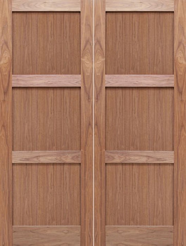 WDMA 48x80 Door (4ft by 6ft8in) Interior Barn Walnut 3-Panel Solid Shaker Style Double Door SH-18 1