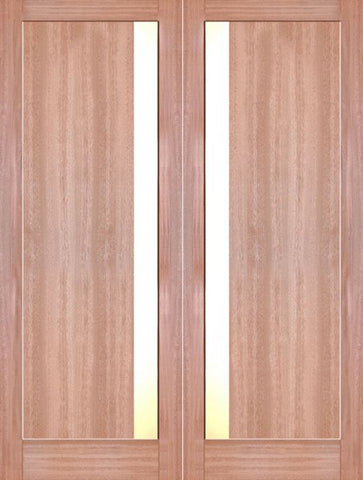 WDMA 48x80 Door (4ft by 6ft8in) Interior Swing Mahogany Modern Slimlite Shaker Double Door w/ Matte Glass SH-15 1