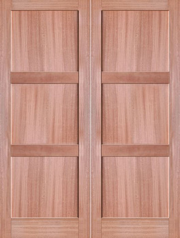 WDMA 48x80 Door (4ft by 6ft8in) Interior Swing Mahogany 3-Panel Solid Shaker Style Double Door SH-18 1