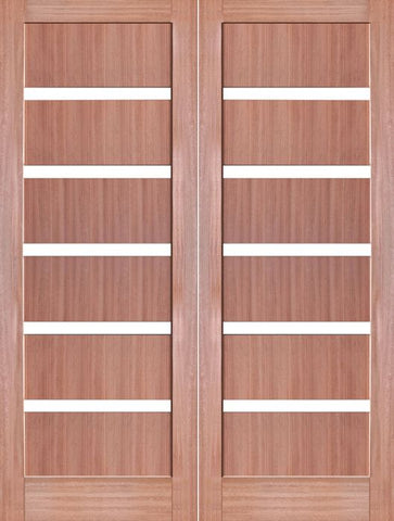 WDMA 48x80 Door (4ft by 6ft8in) Interior Swing Mahogany Slimlite Shaker Double Door w/ Matte Glass SH-16 1