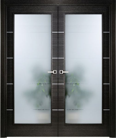 WDMA 48x80 Door (4ft by 6ft8in) Interior Barn Black Apricot Modern Double Door Italian Legna Nera with Frosted Glass 1