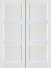 WDMA 48x80 Door (4ft by 6ft8in) Interior Barn Paint grade 3-Panel Solid Shaker Style White Double Door SH-18 1