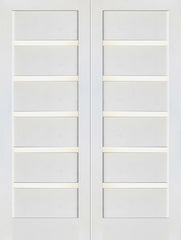 WDMA 48x80 Door (4ft by 6ft8in) Interior Swing Paint grade Slimlite Shaker White Double Door w/ Matte Glass SH-16 1